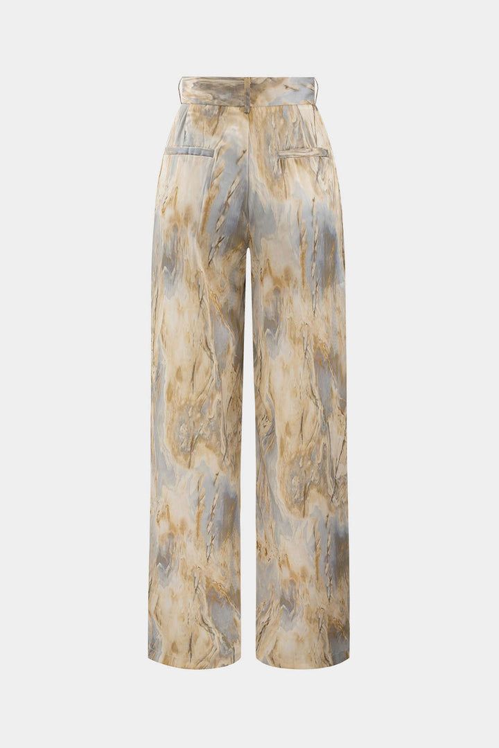 Inna | Pantalones Rectos de Cintura Alta con Estampado de Mármol - Van Moreau Utrecht