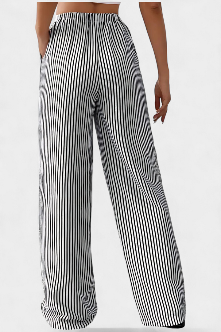 Nuria | Pantalones Rectos Ligeros con Cintura Ajustable a Rayas - Van Moreau Utrecht