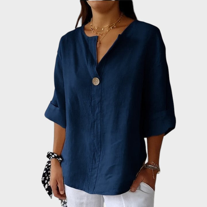Zamma | Blusa de lino con cuello en V - Van Moreau Utrecht