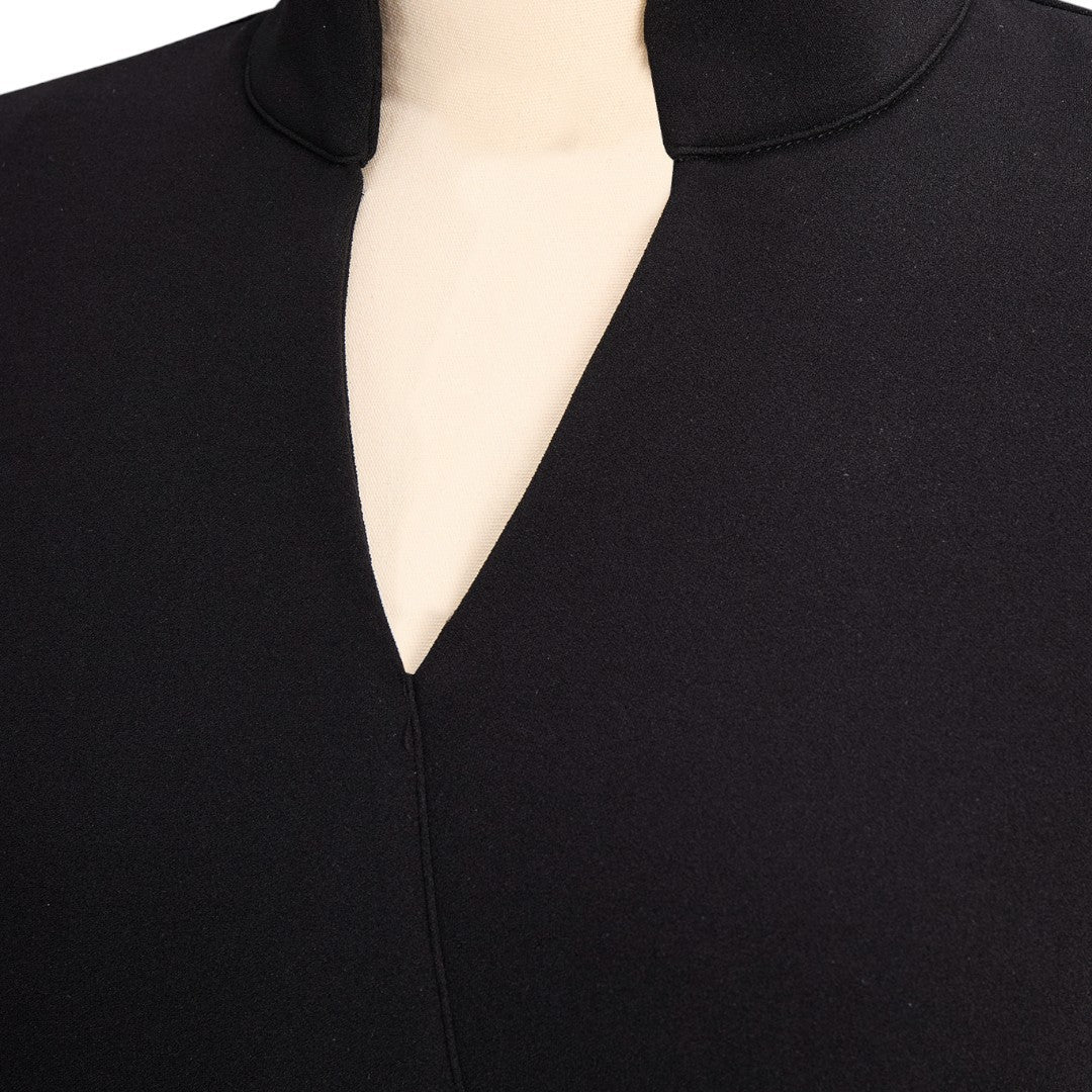 Marina | Vestido negro refinado con cinturón y cuello mandarín - Van Moreau Utrecht