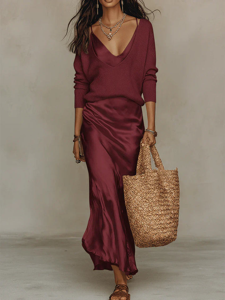 Elena | Abito Midi Satinato con Maglione Incluso - Van Moreau Utrecht