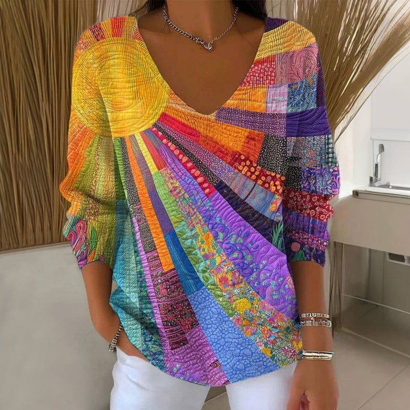 Virtudes | Camiseta vintage multicolor de cuello en V - Van Moreau Utrecht