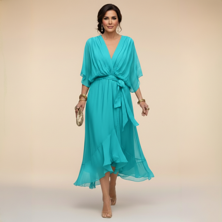 Monica - Vestido de chiffon con escote en V - Van Moreau Utrecht