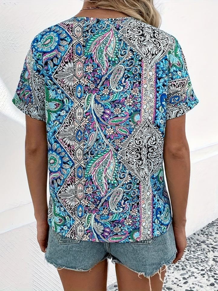 Blusa elegante con estampado cachemir y cuello en V - Van Moreau Utrecht