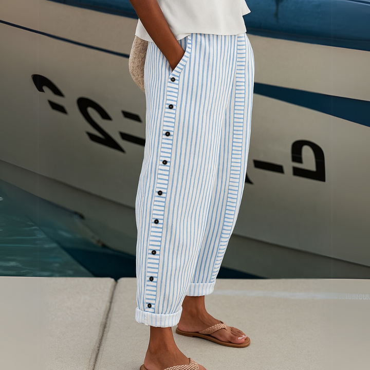 Caitlin | Stylish Striped Button Pants - Van Moreau Utrecht