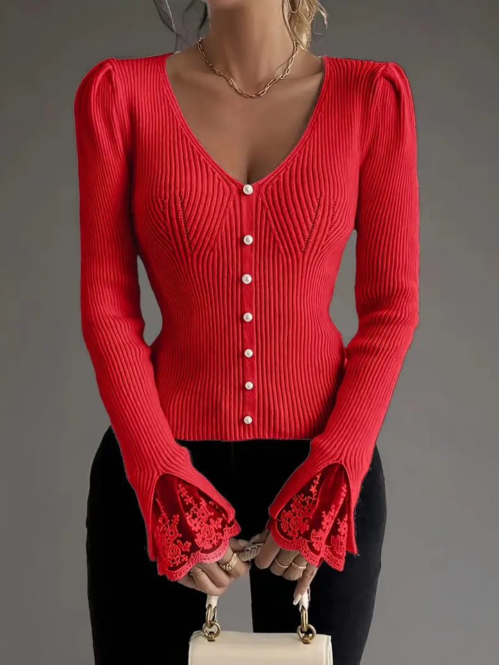 Jersey Elegante de Canalé con Encaje Floral - Van Moreau Utrecht