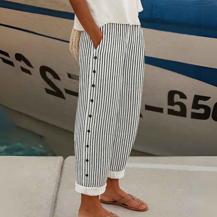 Caitlin | Stylish Striped Button Pants - Van Moreau Utrecht