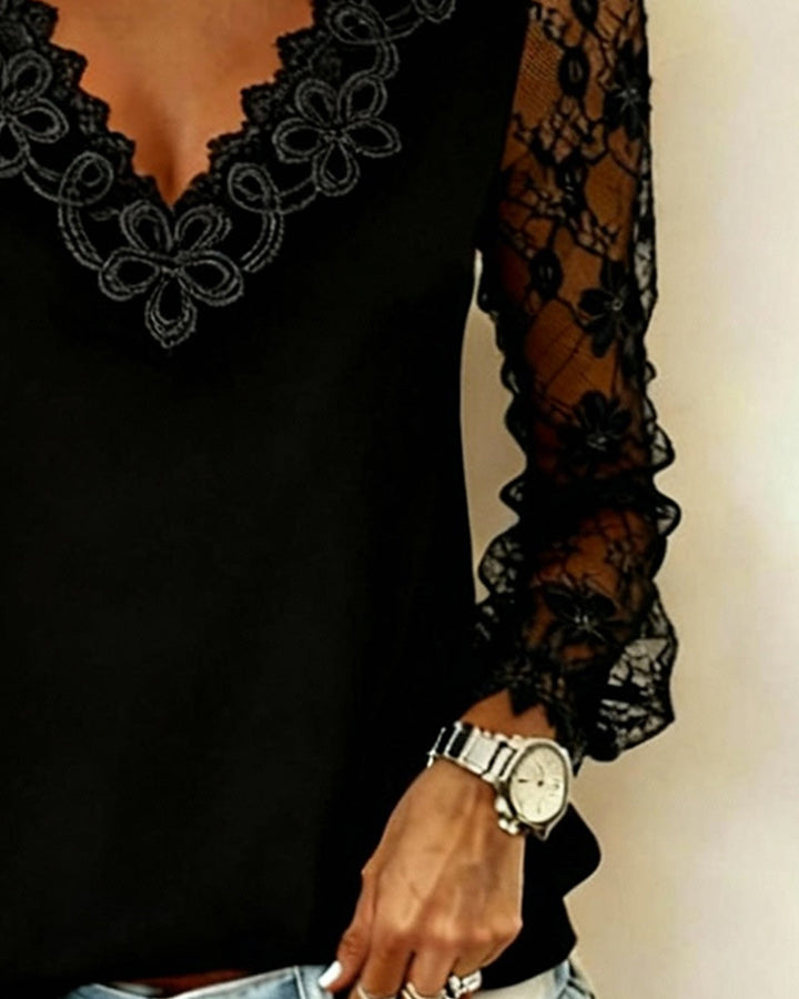 Ria - Blusa Elegante de Manga Larga con Escote en V - Van Moreau Utrecht