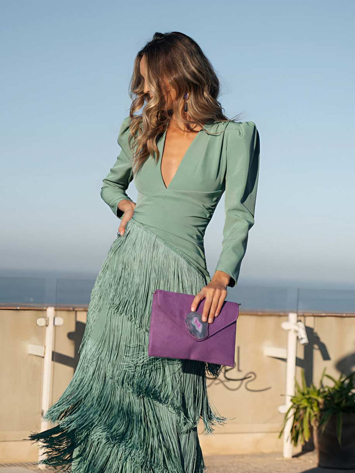 Vestido Flecos Salvia - Van Moreau Utrecht