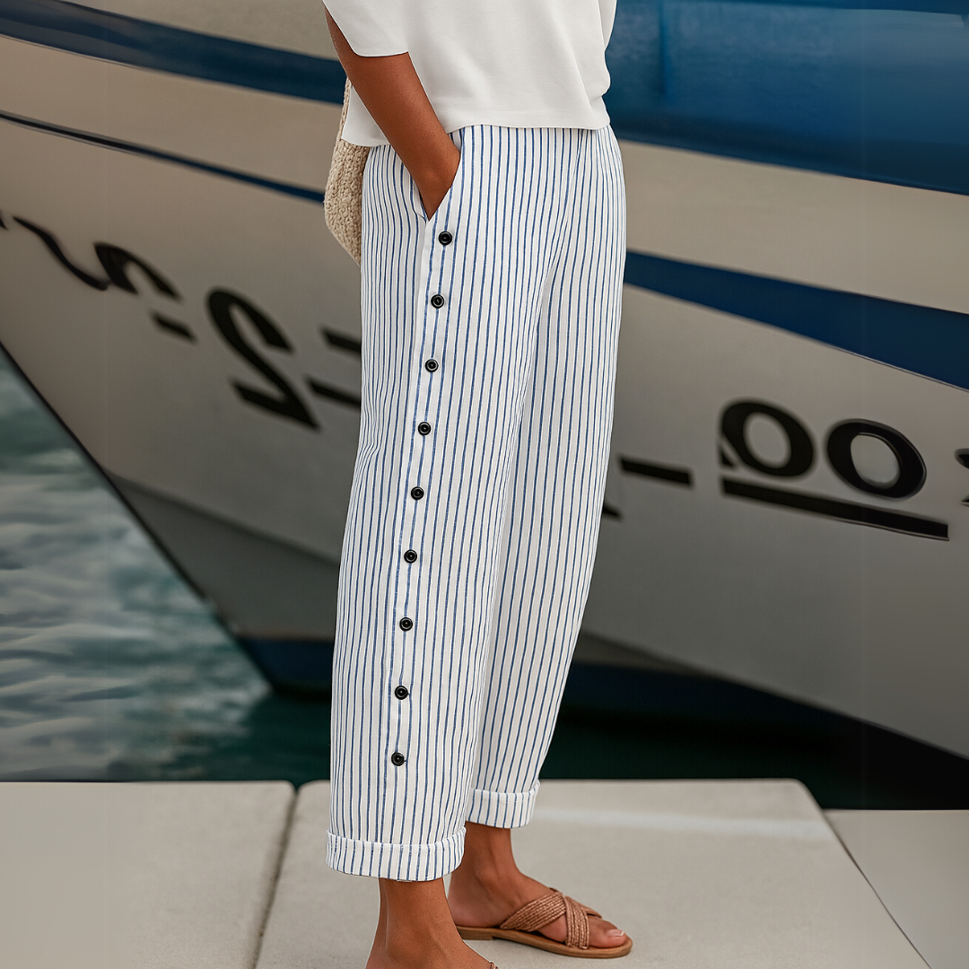Caitlin | Stylish Striped Button Pants - Van Moreau Utrecht