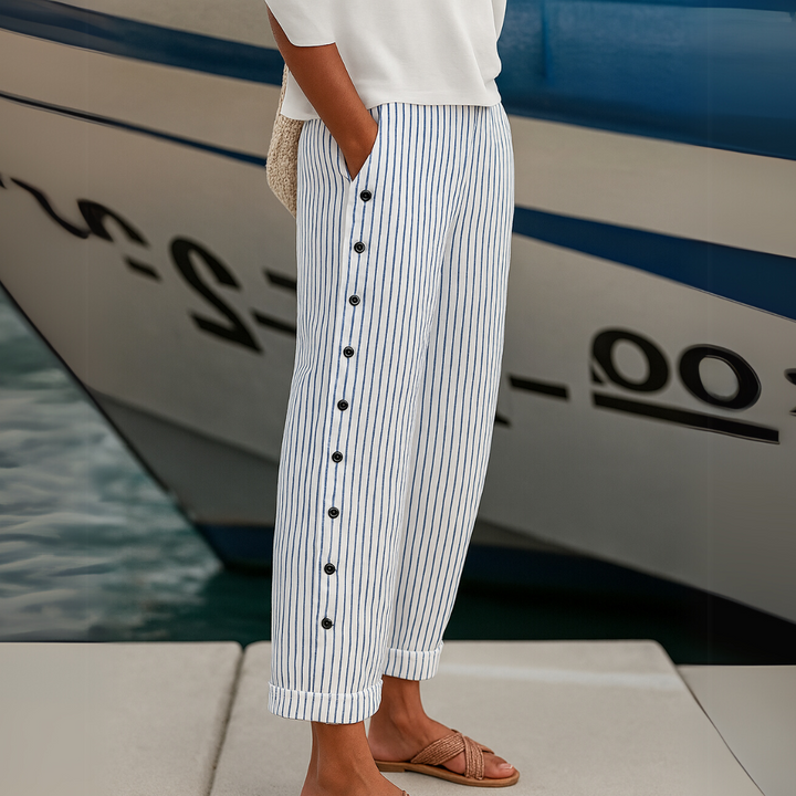 Caitlin | Stylish Striped Button Pants - Van Moreau Utrecht