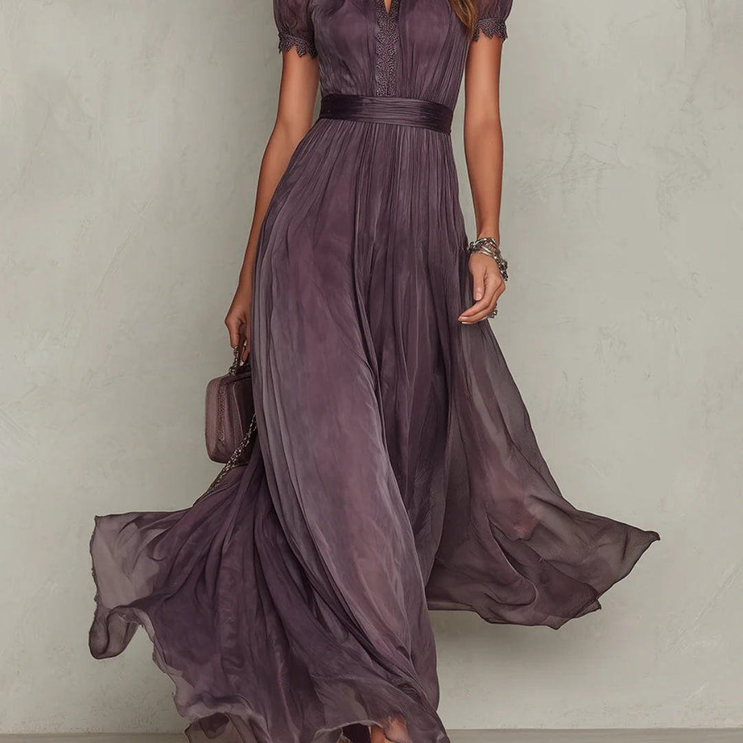Vivienne | Lace Trim Chiffon Maxi Dress - Van Moreau Utrecht