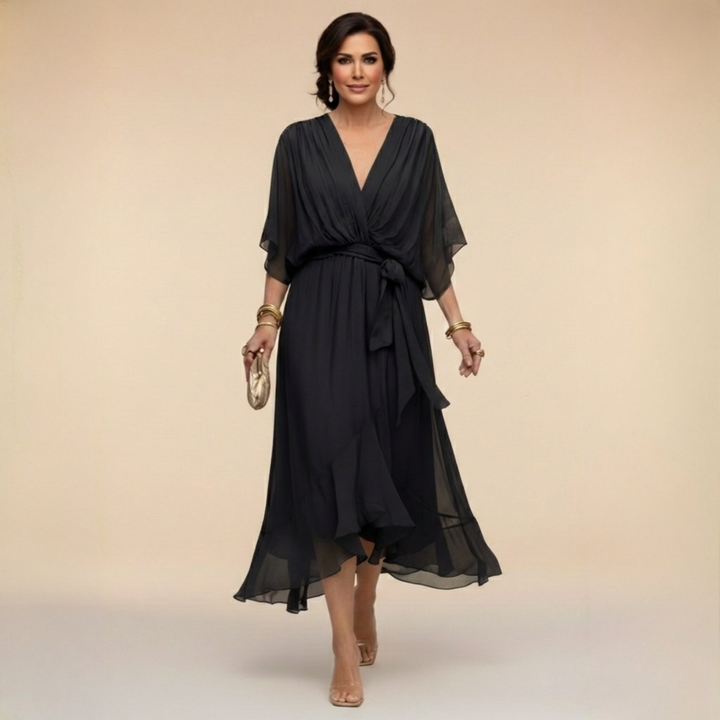 Monica - Vestido de chiffon con escote en V - Van Moreau Utrecht