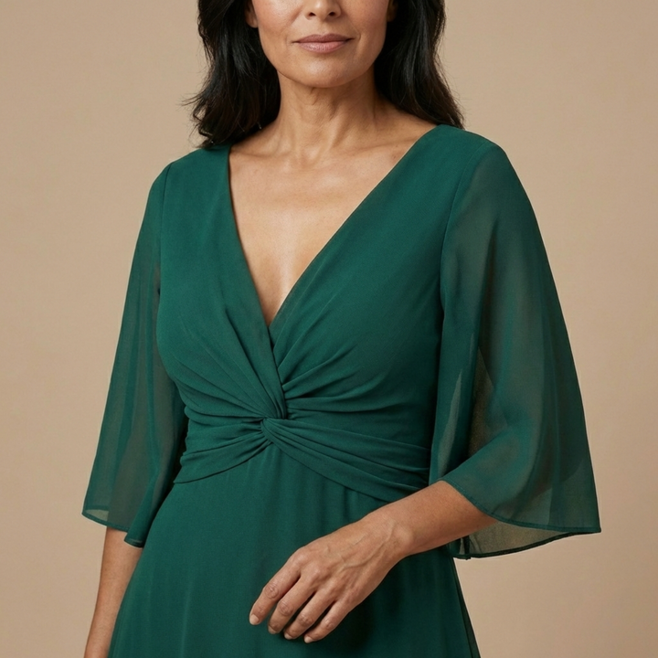 Lucía - Vestido de chiffon con escote en V - Van Moreau Utrecht