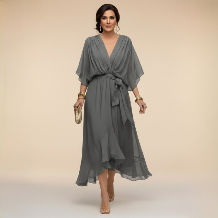 Monica - Vestido de chiffon con escote en V - Van Moreau Utrecht