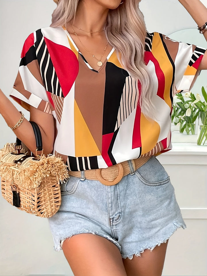 Blusa elegante con estampado cachemir y cuello en V - Van Moreau Utrecht