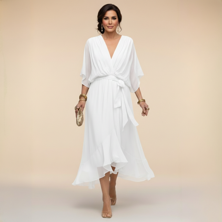 Monica - Vestido de chiffon con escote en V - Van Moreau Utrecht