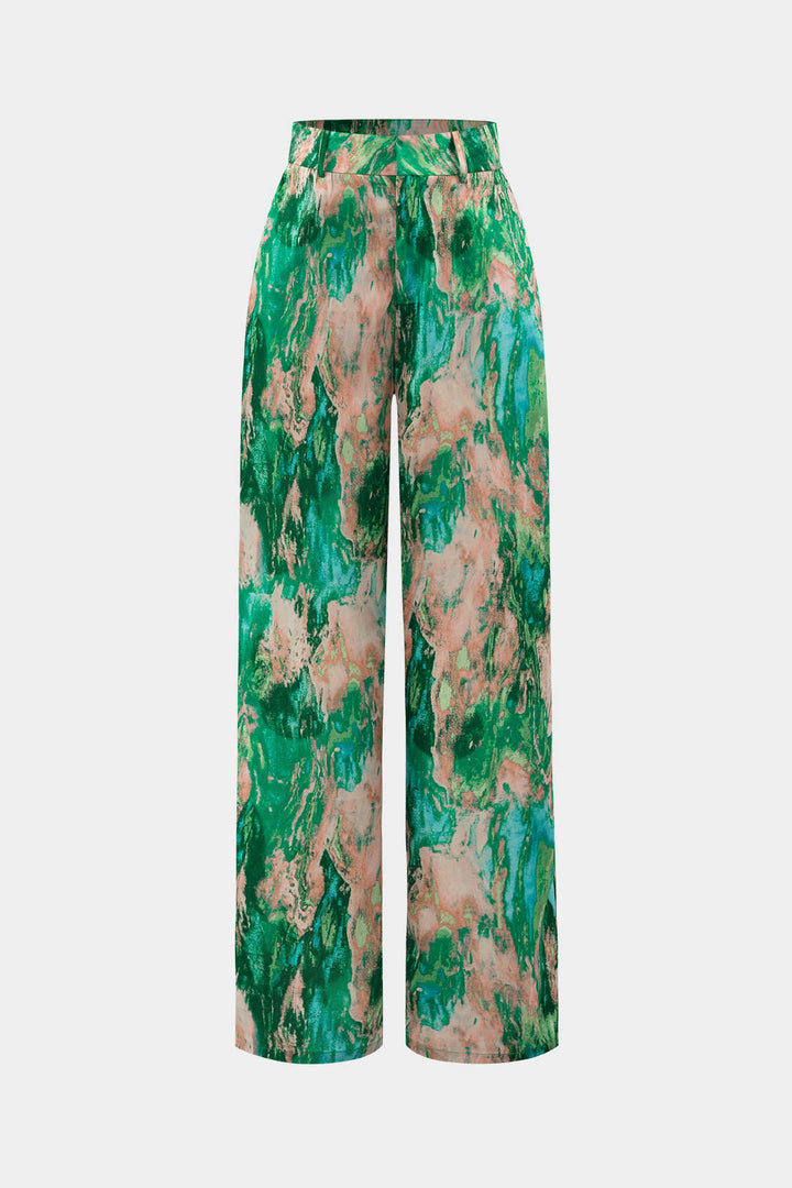 Inna | Pantalones Rectos de Cintura Alta con Estampado de Mármol - Van Moreau Utrecht