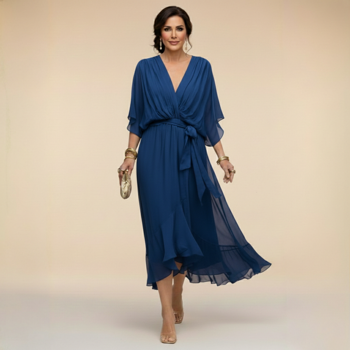 Monica - Vestido de chiffon con escote en V - Van Moreau Utrecht