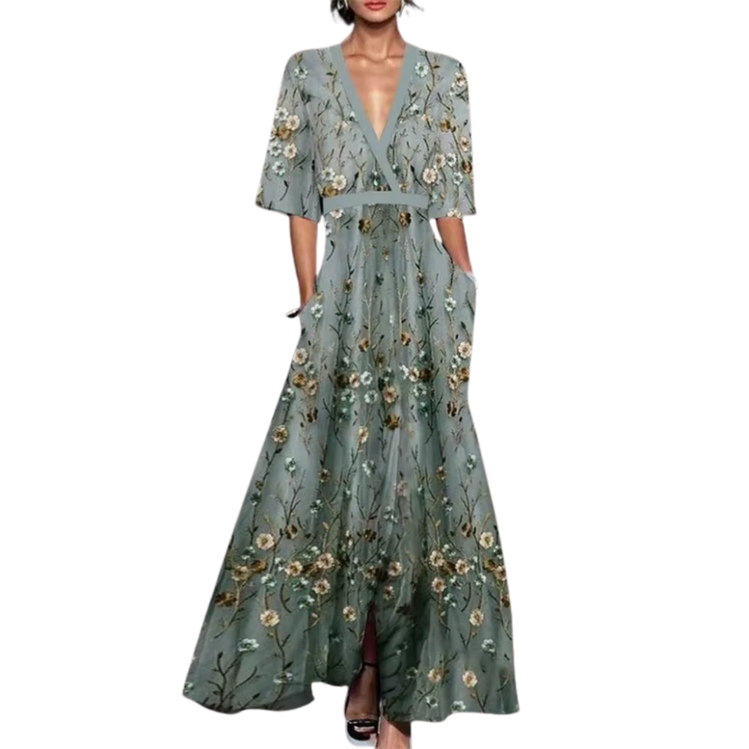 Noelle | Vestido de Primavera Floral con Escote en V - Van Moreau Utrecht