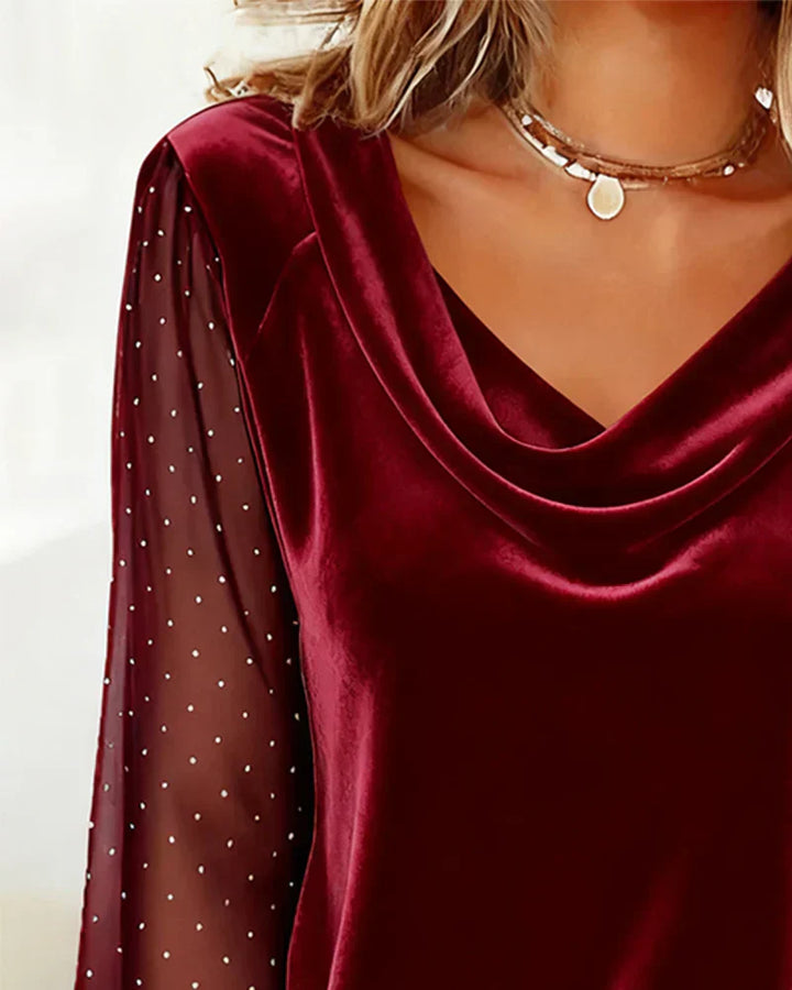 Paula - Blusa con cuello drapeado y paneles semitransparentes - Van Moreau Utrecht