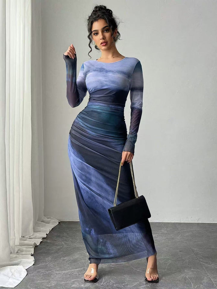 Natalia | Vestido Maxi Bodycon de Manga Larga Impreso y Cómodo - Van Moreau Utrecht