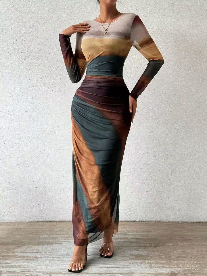 Natalia | Vestido Maxi Bodycon de Manga Larga Impreso y Cómodo - Van Moreau Utrecht