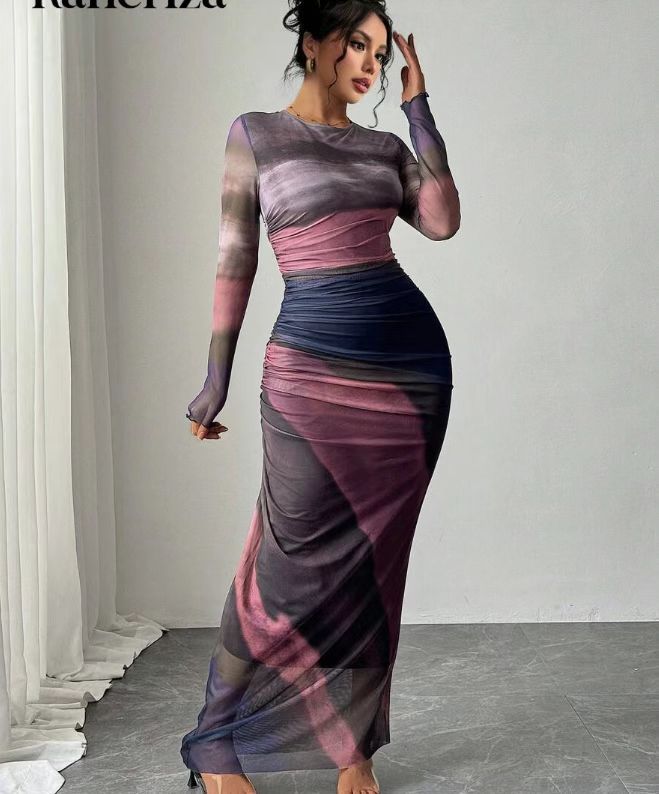 Natalia | Vestido Maxi Bodycon de Manga Larga Impreso y Cómodo - Van Moreau Utrecht
