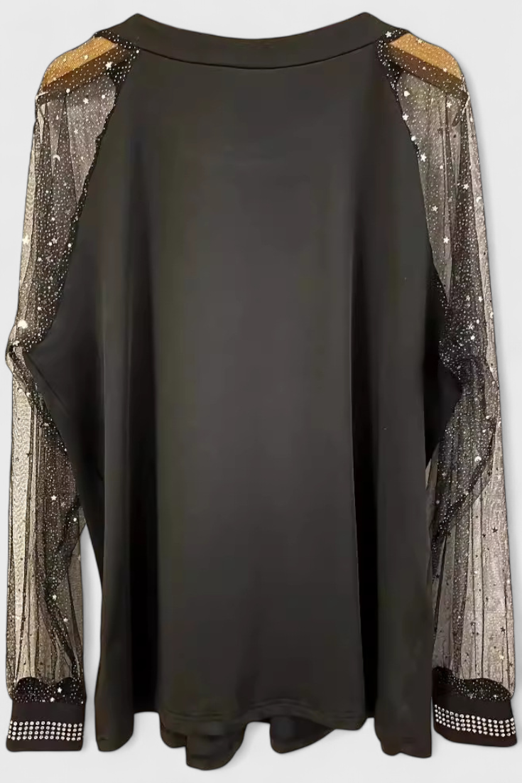 Flor Blusa Elegante con Mangas de Tul y Acentos de Strass - Van Moreau Utrecht