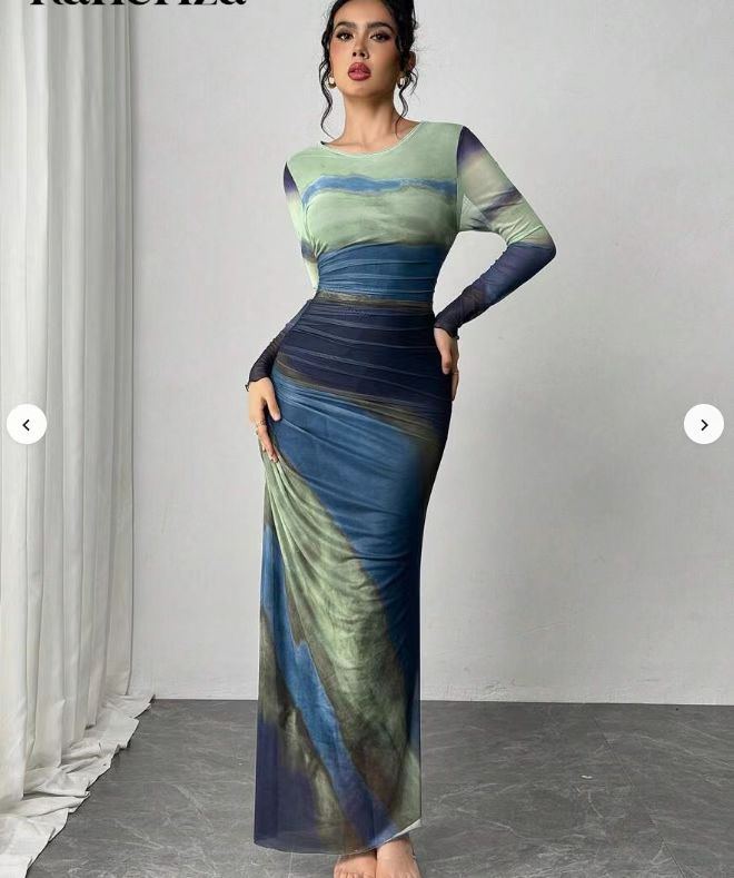 Natalia | Vestido Maxi Bodycon de Manga Larga Impreso y Cómodo - Van Moreau Utrecht