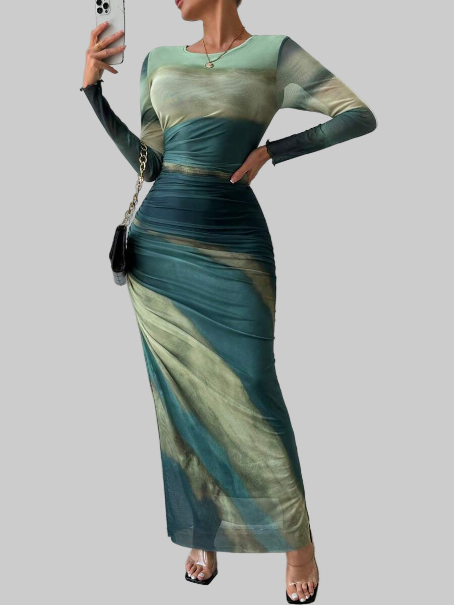 Natalia | Vestido Maxi Bodycon de Manga Larga Impreso y Cómodo - Van Moreau Utrecht