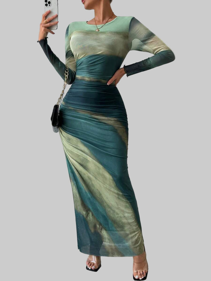 Natalia | Vestido Maxi Bodycon de Manga Larga Impreso y Cómodo - Van Moreau Utrecht