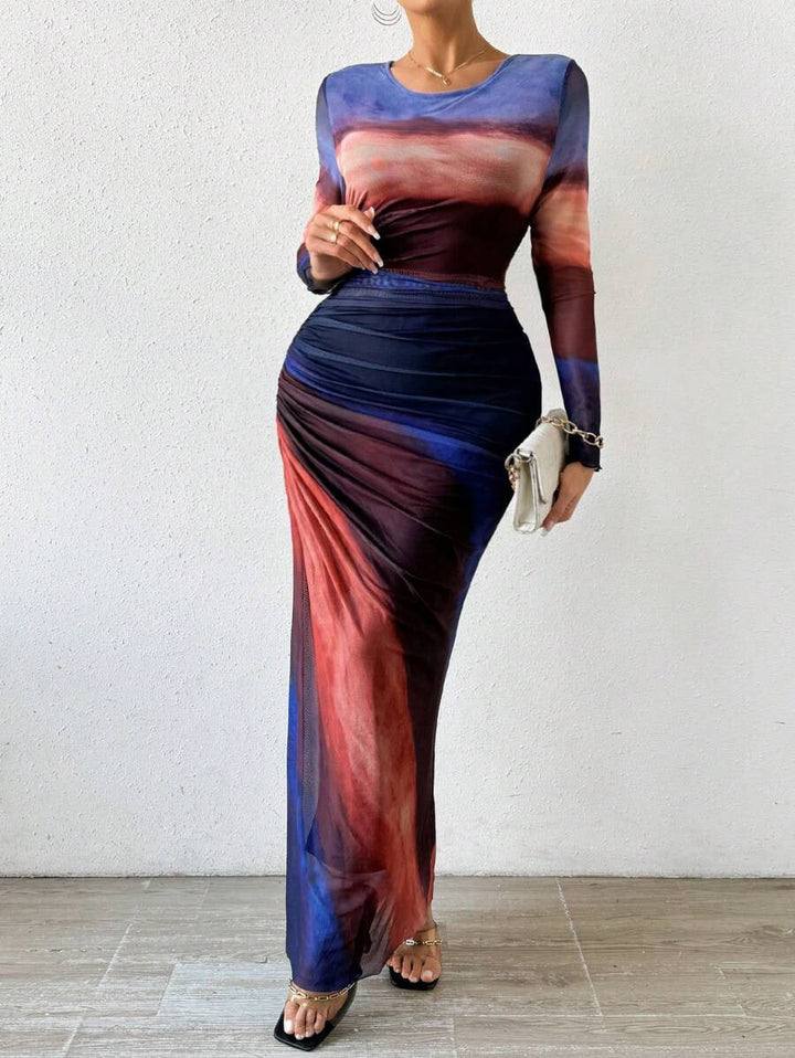Natalia | Vestido Maxi Bodycon de Manga Larga Impreso y Cómodo - Van Moreau Utrecht