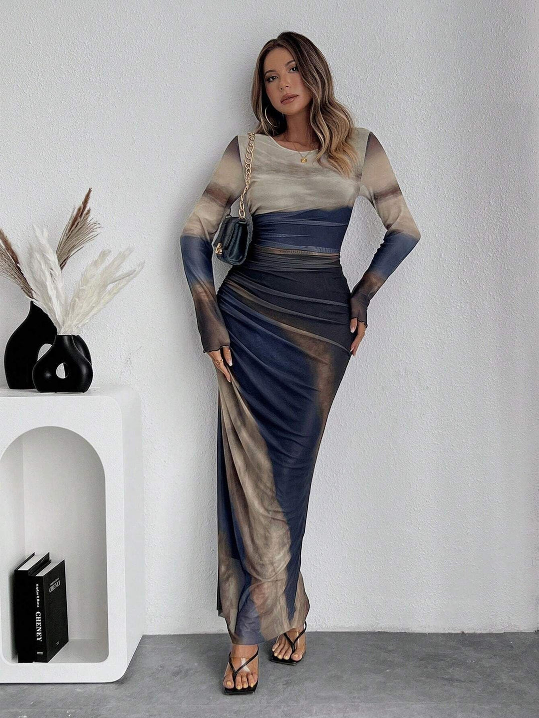 Natalia | Vestido Maxi Bodycon de Manga Larga Impreso y Cómodo - Van Moreau Utrecht