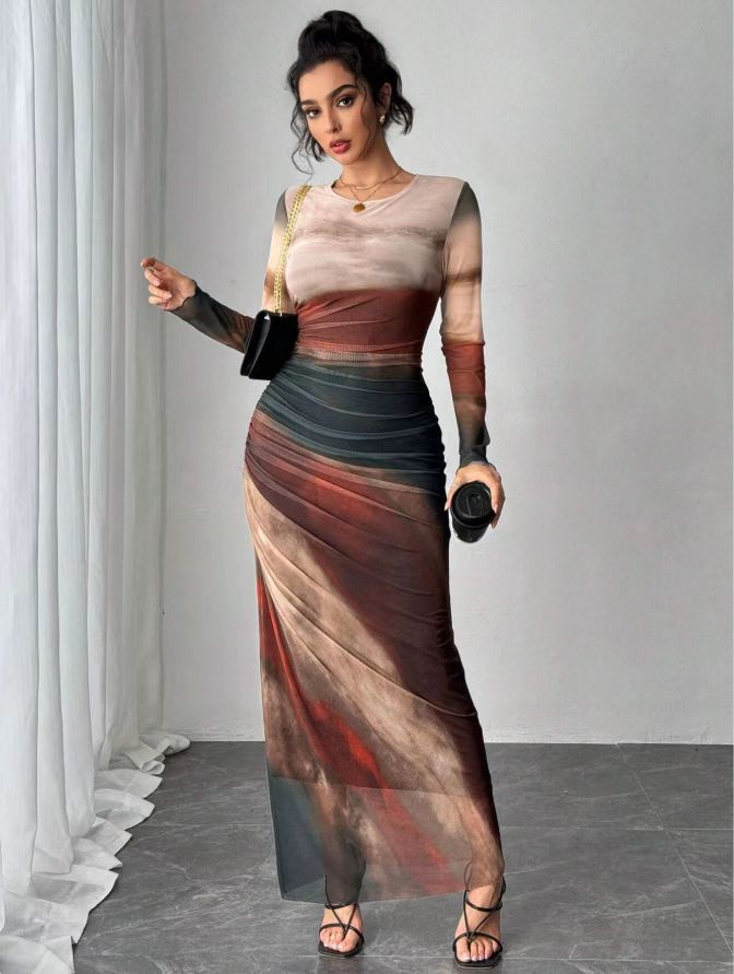 Natalia | Vestido Maxi Bodycon de Manga Larga Impreso y Cómodo - Van Moreau Utrecht