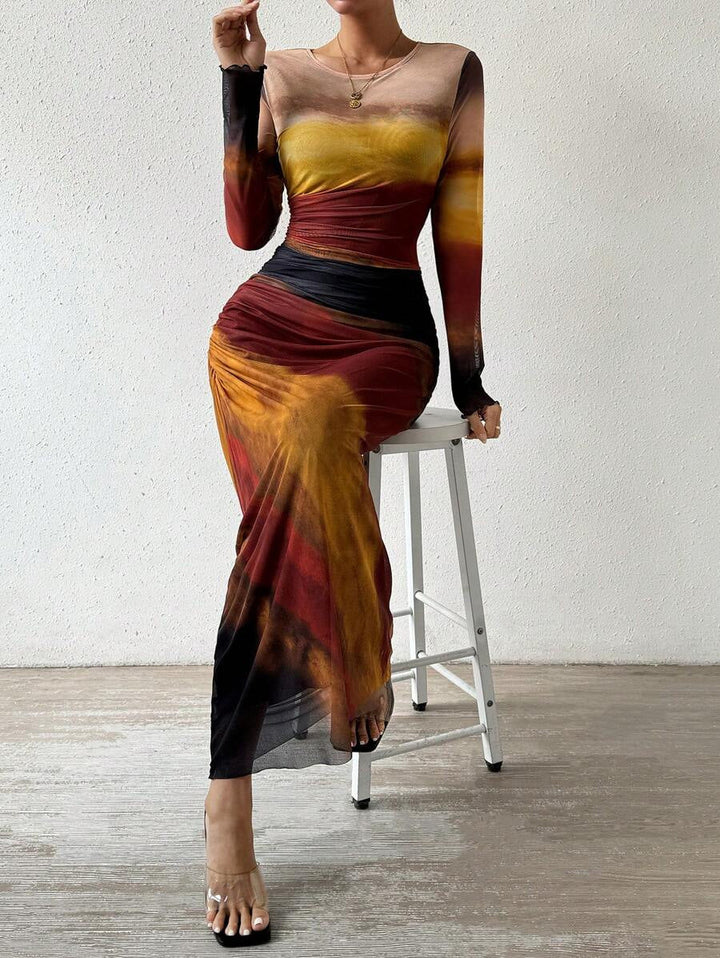 Natalia | Vestido Maxi Bodycon de Manga Larga Impreso y Cómodo - Van Moreau Utrecht