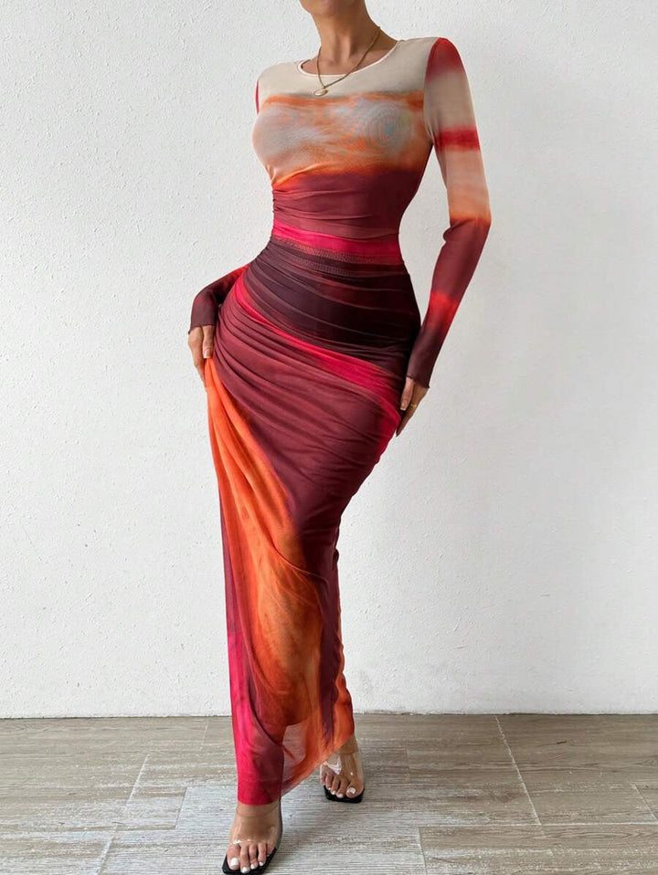 Natalia | Vestido Maxi Bodycon de Manga Larga Impreso y Cómodo - Van Moreau Utrecht