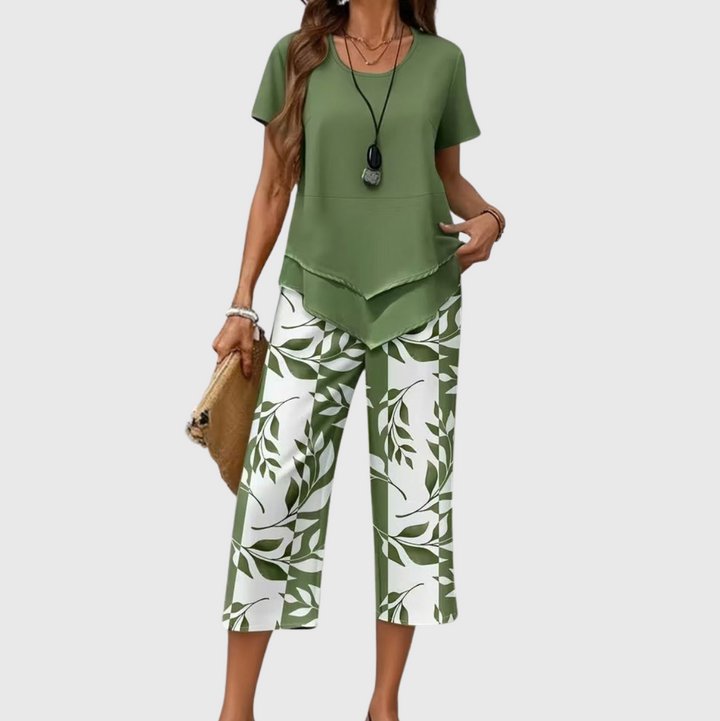 Avy™ | Conjunto de Dos Piezas con Estampado de Hojas Casual - Van Moreau Utrecht