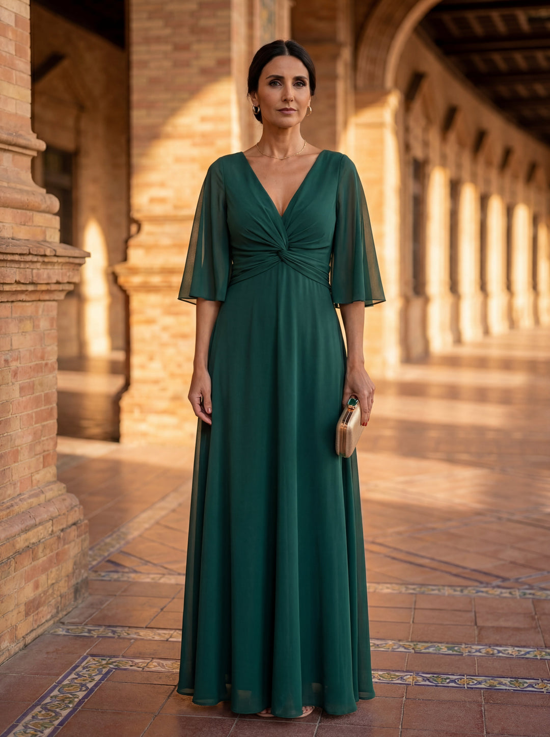 Lucía - Vestido de chiffon con escote en V - Van Moreau Utrecht