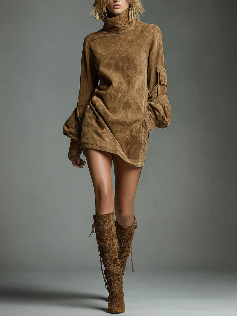 Livia ❘ Vestido mini oversize de ante con cuello alto - Van Moreau Utrecht