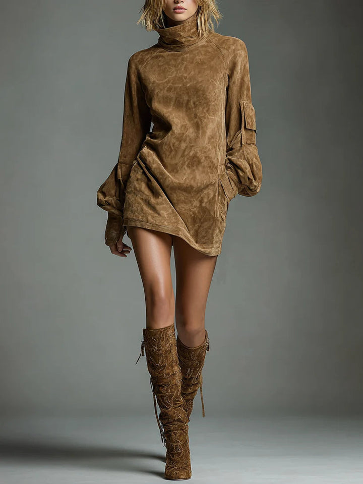 Livia ❘ Vestido mini oversize de ante con cuello alto - Van Moreau Utrecht