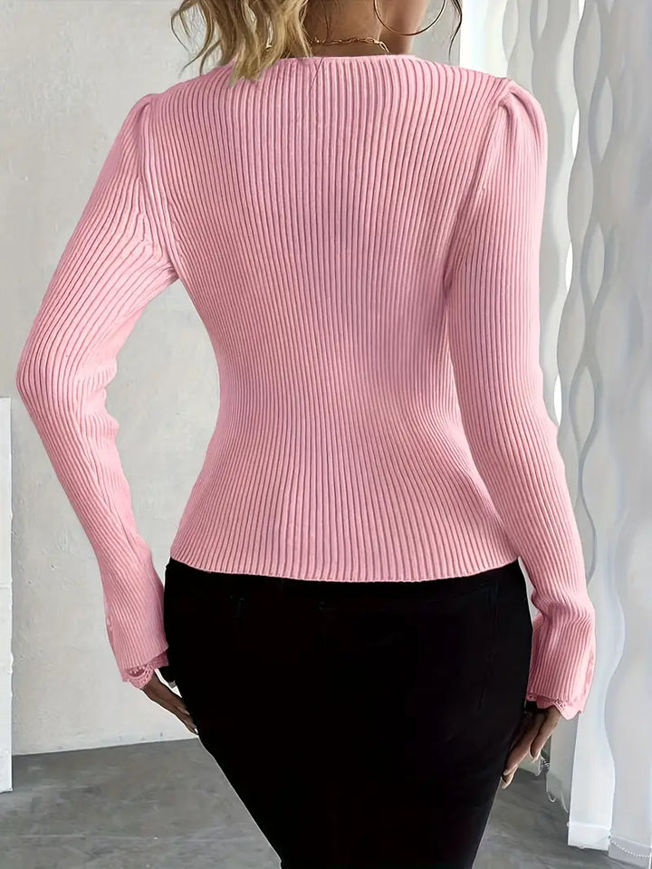 Jersey Elegante de Canalé con Encaje Floral - Van Moreau Utrecht