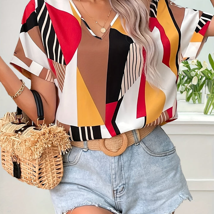 Blusa elegante con estampado cachemir y cuello en V - Van Moreau Utrecht