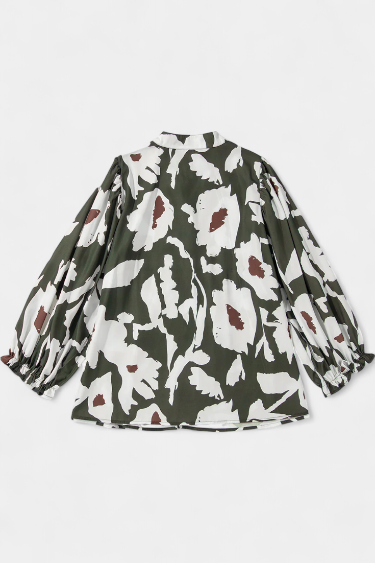 Filomena Blusa con Media Botonadura y Manga Abullonada en Estampado Floral Abstracto - Van Moreau Utrecht