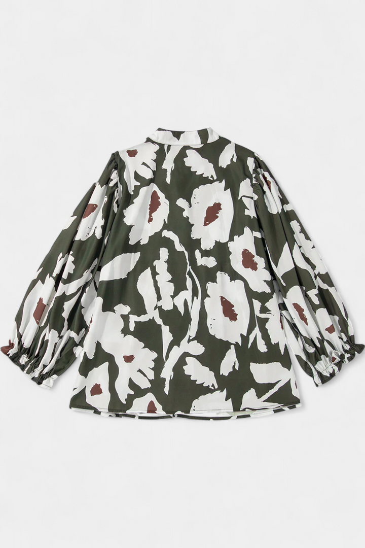 Filomena Blusa con Media Botonadura y Manga Abullonada en Estampado Floral Abstracto - Van Moreau Utrecht
