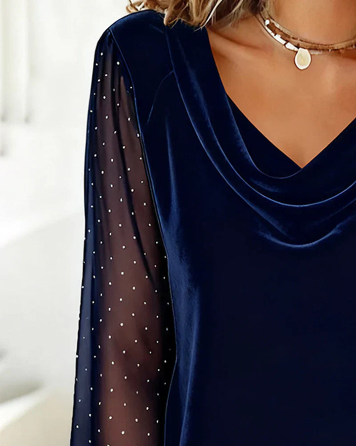Paula - Blusa con cuello drapeado y paneles semitransparentes - Van Moreau Utrecht
