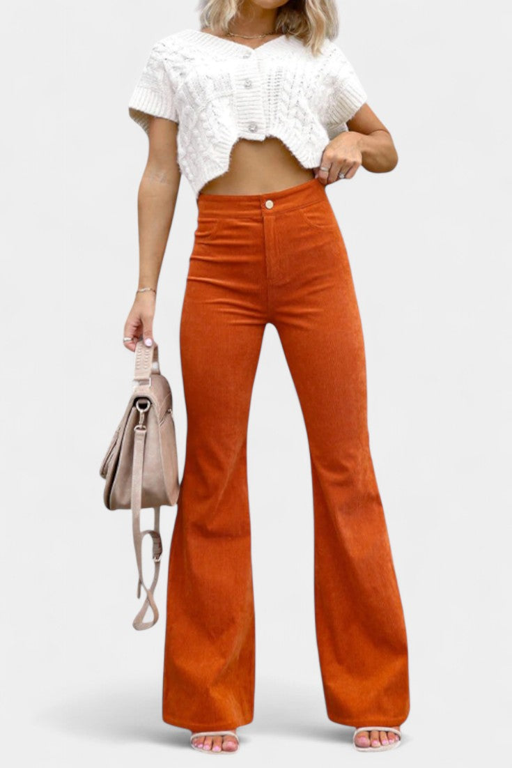 Kiara | Pantalones de Terciopelo de Pierna Ancha de Cintura Alta - Van Moreau Utrecht