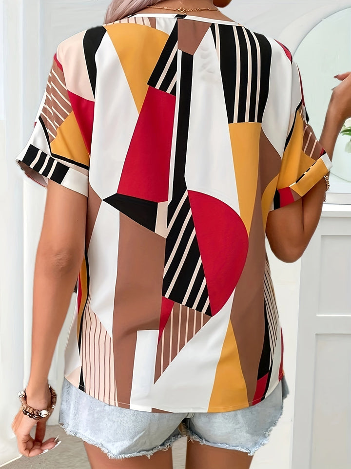Blusa elegante con estampado cachemir y cuello en V - Van Moreau Utrecht