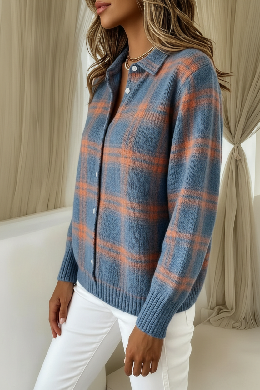Mira™ – Blusa suave con estampado de cuadros - Van Moreau Utrecht