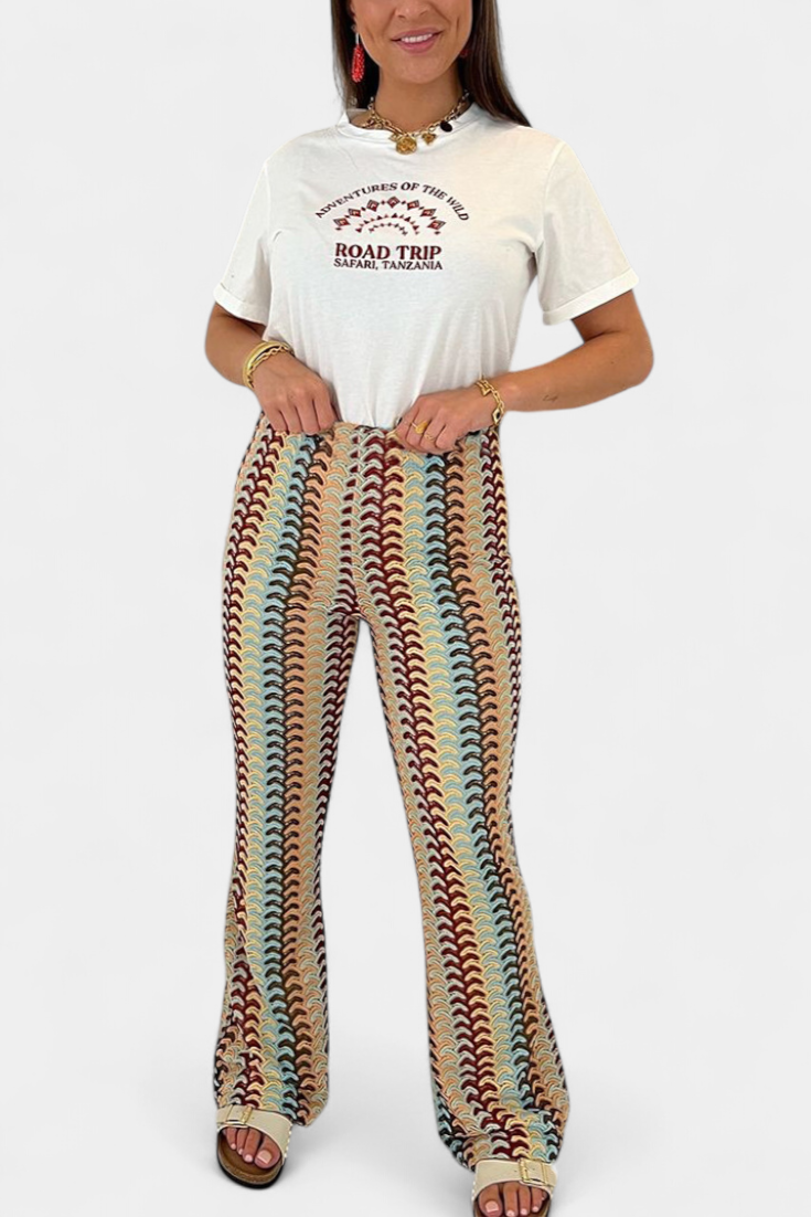 Carlie | Pantalón Acampanado Estampado Retro - Van Moreau Utrecht